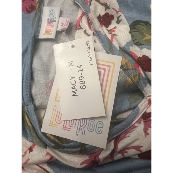 LuLaRoe Macy Floral Maxi Dress With Short Sleeves & Pockets Light Blue Medium - Picture 13 of 15